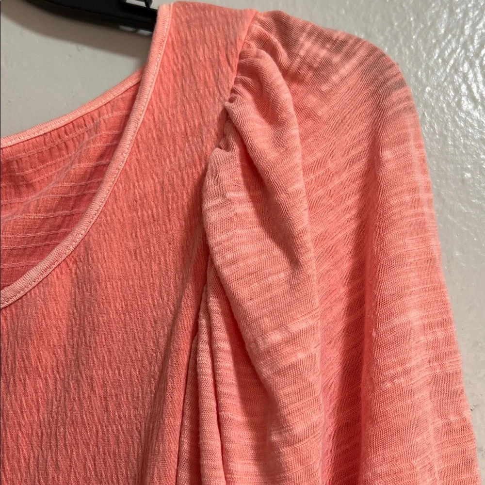 Free People Day Lily Puff Sleeve Blouse Top Size SM Coral Pink